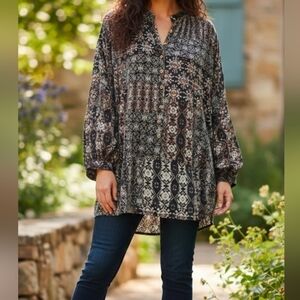 Tolani Collection Women's Long-Sleeve Button Down Blouse, Joy Medallion, Small